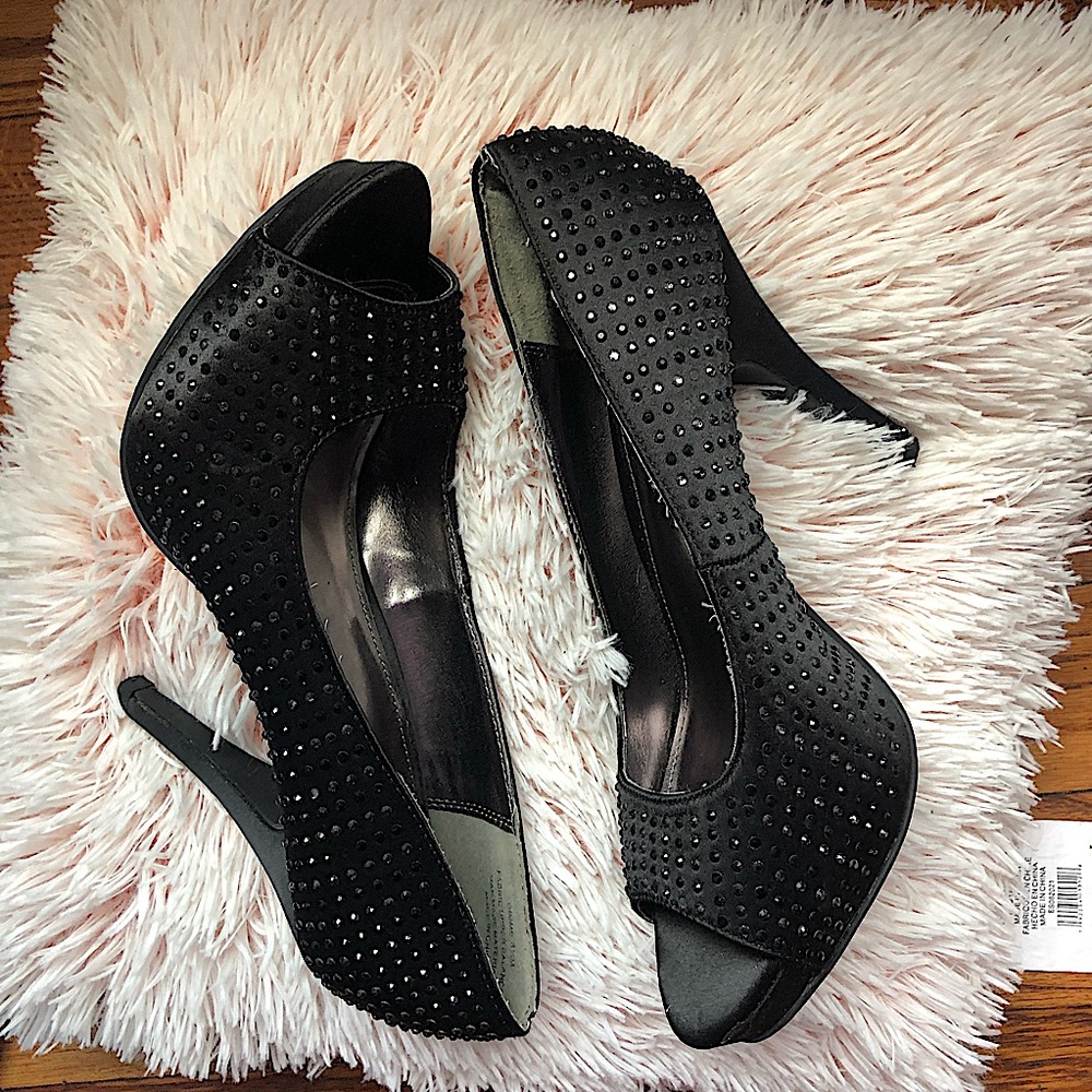 Rampage Black Studded Open Toe Heels